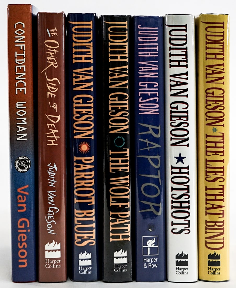 Judith Van Gieson SIGNED FIRST EDITIONS (7): All are signed, none are inscribed or personalized. Most are in EX+/Near Mint condition. From a smoke-free home, no odors whatsoever. For shipping purposes the lot measures 11 x 10 x 8 inches. Signed
