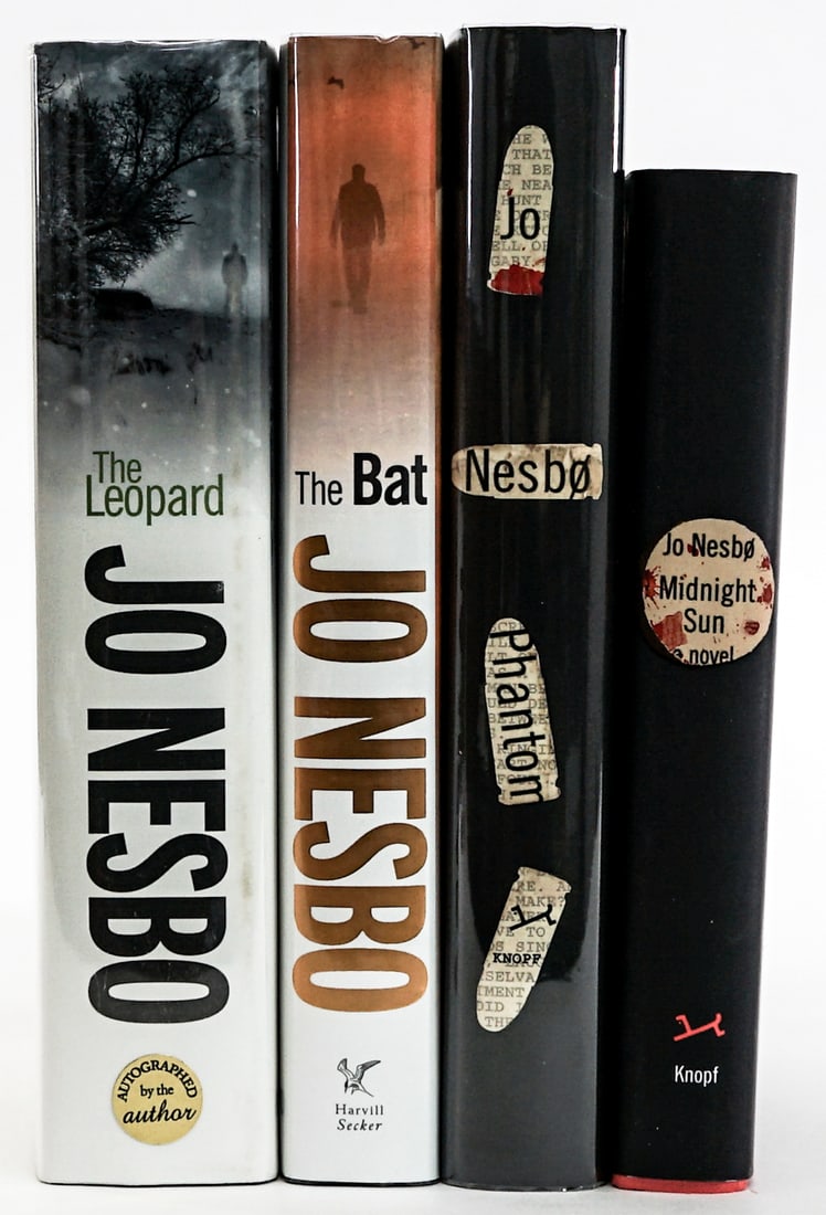 Jo Nesbo (4) SIGNED Novels: All signed with unclipped dust jackets. Include: 1) Midnight Sun - Alfred A, Knopf 2016. 2) Phantom - Alfred A. Knopt 2012. 3) The Leopard - Harvill Secker, London 2009. 4) The Bar - Harvill Secker, L