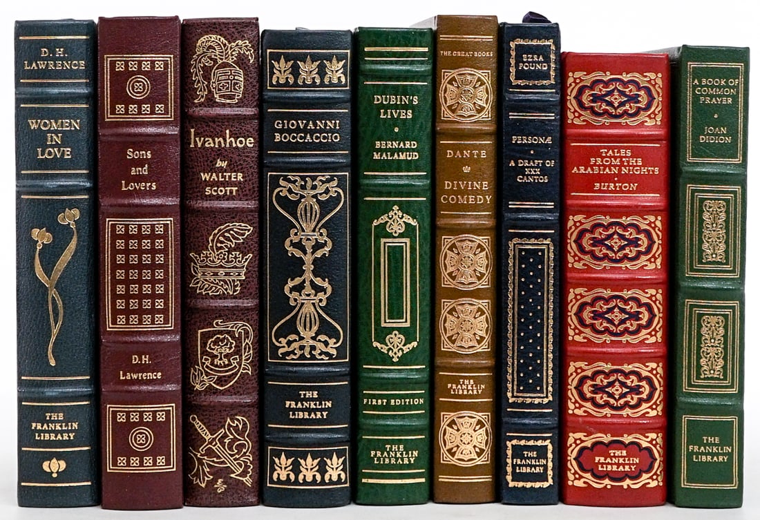 The Franklin Library Leather Bound Books (9): Books are in EX+/NM condition. These books are from an odor free and smoke-free home. Book lot measures 17 x 13 x 7 inches for shipping purposes. Signed (Autographed) book/s and other material not inc