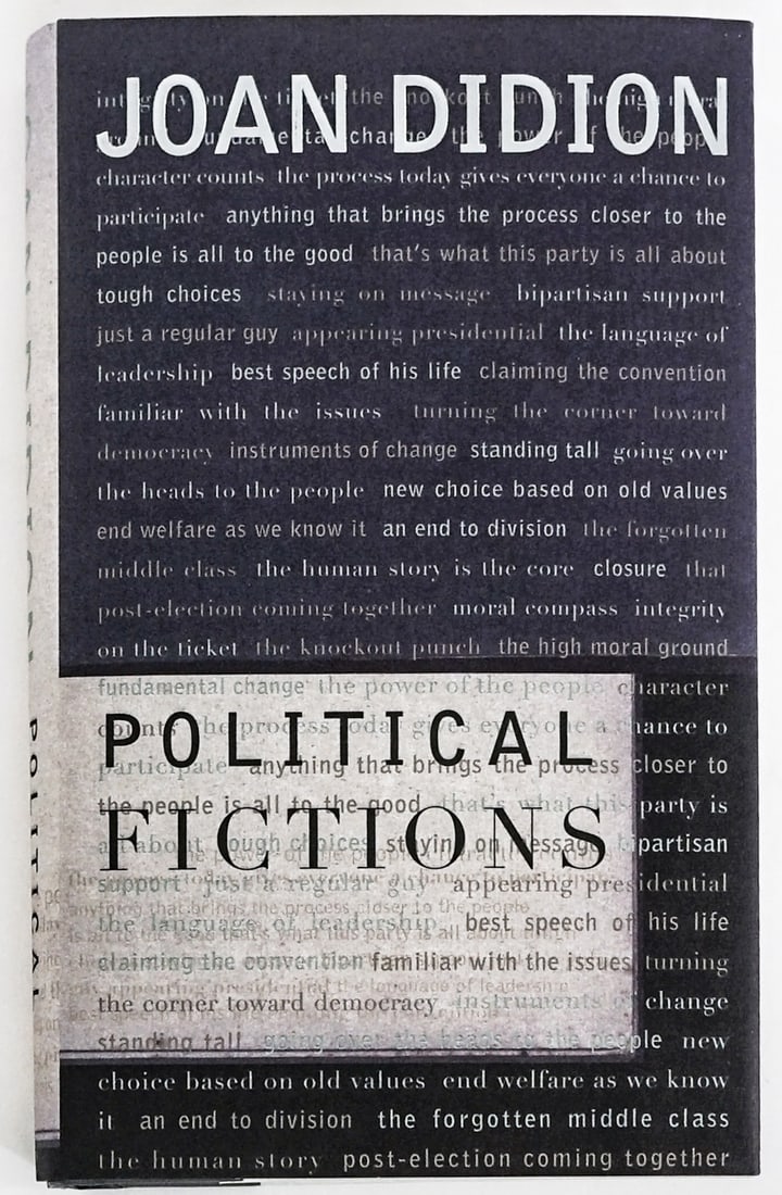 Joan Didion - Political Fictions SIGNED 1st: Political Fictions by Joan Didion signed on title page. Alfred A. Knopf 2001 1st with unclipped dust jacket. 338 pp. Two-tone covers. Book lot measures 8.625 in. H x 5.5 in. W x 1.25 in. D for