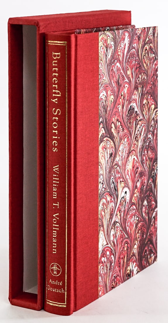 William T.Vollmann - Butterfly Stories S/N 1993: Butterfly Stories by William T. Vollmann slipcased version signed and numbered 95/100. Andre Deutsch 1993 with marbled covers and slipcase. 277 pp. Illustrated. Book lot measures 9.25 in. H x 6 in. W
