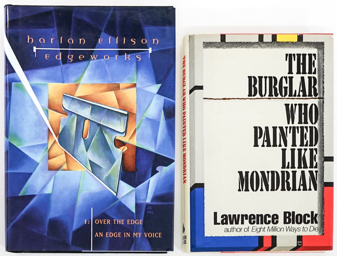 Lawrence Block / Harlan Ellison (2) SIGNED Books: 1) The Burglar Who Painted Like Mondrian by Lawrence Block signed on title page. Arbor House 1983 with unclipped dust jacket. 2) Edgeworks by Harlan Ellison signed on title page. White Wolf Publishing