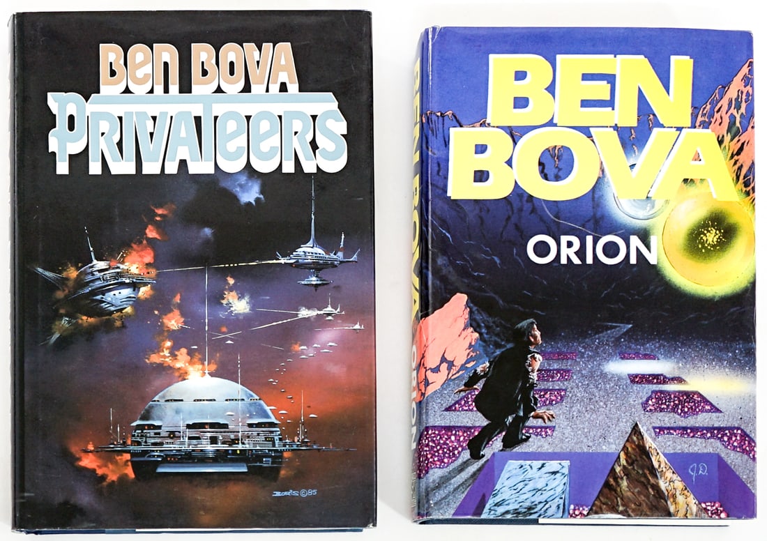 Ben Bova (2) SIGNED BOOKS [Sci-Fi]: 1) Orion signed on title page. Severn House 1987 with clipped dust jacket. 432 pp. Blue covers. 2) Privateers signed on title page. TOR 1985 1st printing with unclipped dust jacket. 383 pp. Two-tone