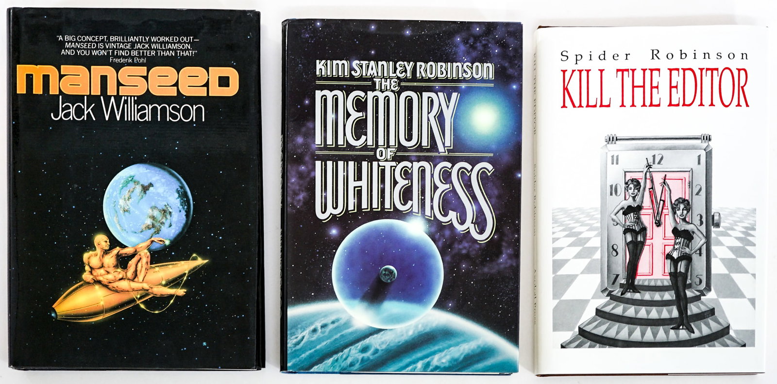 Author SIGNED (3) Books [Sci-Fi]: 1) Memory of Whiteness by Kim Stanley Robinson signed on title page. TOR 1985 1st printing with unclipped dust jacket. 351 pp. Two -tone blue covers. 2) Kill the Editor by Spider Robinson signed on