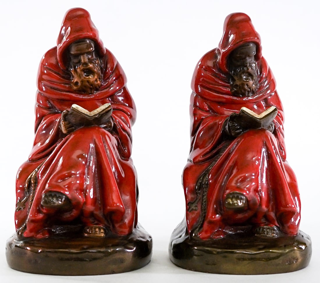 Bronze Clad (Pair) Vintage Bookends [Friar Monk]: Pair of bronze clad bookends. EACH measures 7.5 x 4 x 4.5 in. Lot measures 7.5 x 4 x 9.5 inches for shipping purposes. The absence of a condition report does not imply that the lot is in perfect