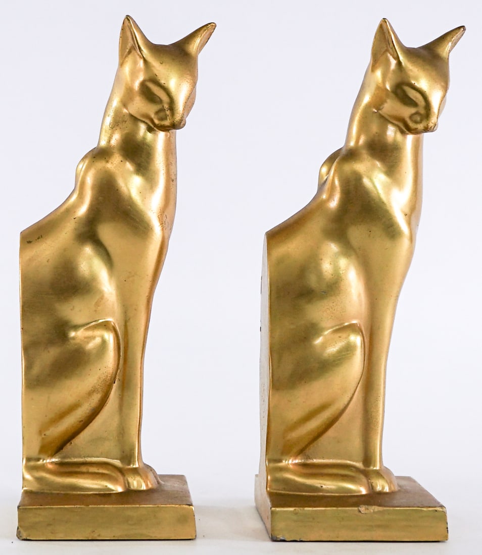 Art Deco Metalware (PR) Bookends Cats - Gilt (1 of 8)