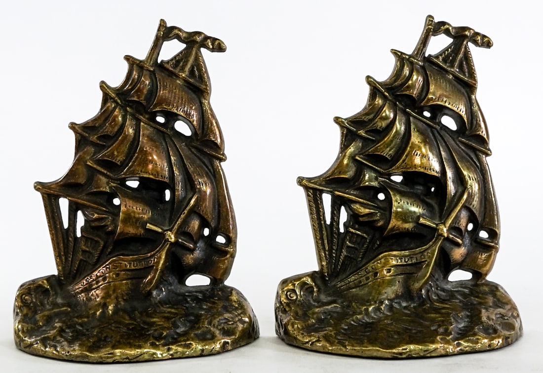 Antique 1925 US Frigate (Pair) Bookends (1 of 7)