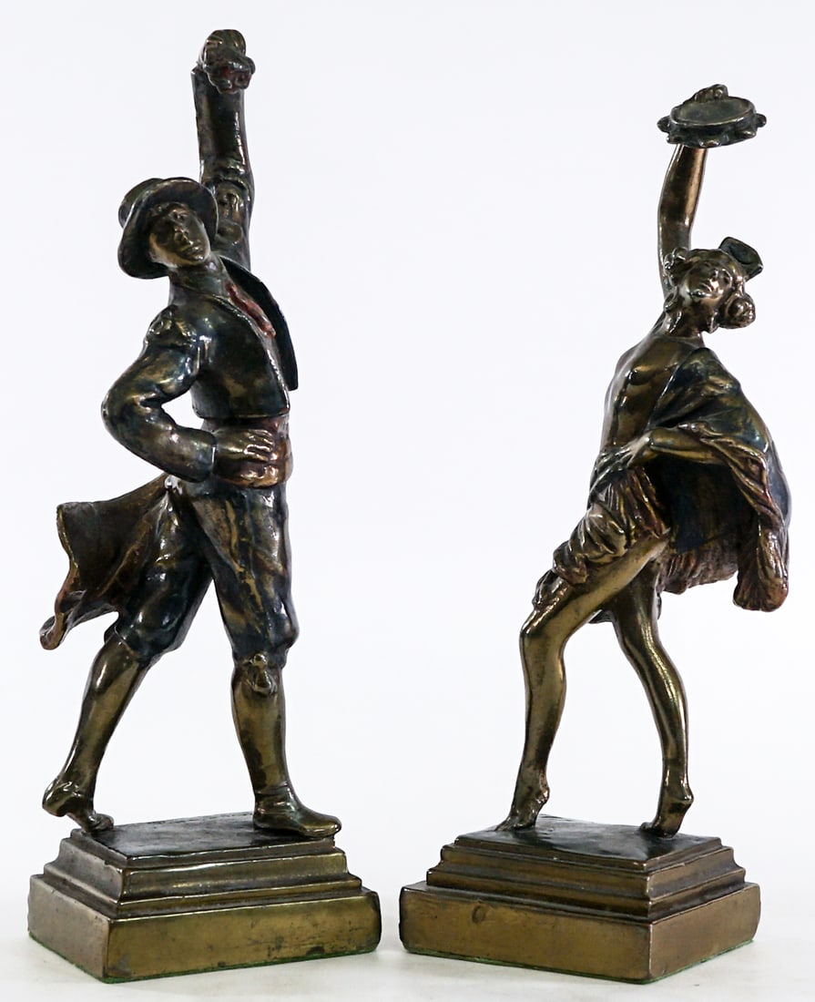 Paul Herzel Clad (Pair) Bookends -Spanish Dancers: Paul Herzel - Art Deco Flamenco Dancers pair bookends. EACH measures 10.5 x 3.5 x 3 in. Lot measures 10.5 x 3.5 x 6.5 inches for shipping purposes. The absence of a condition report does not imply tha