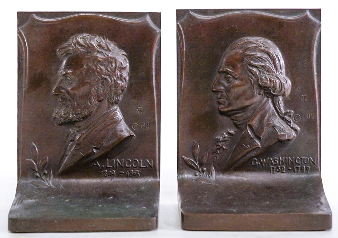 Washington / Lincoln (Pair) Solid Bronze Bookends (1 of 5)