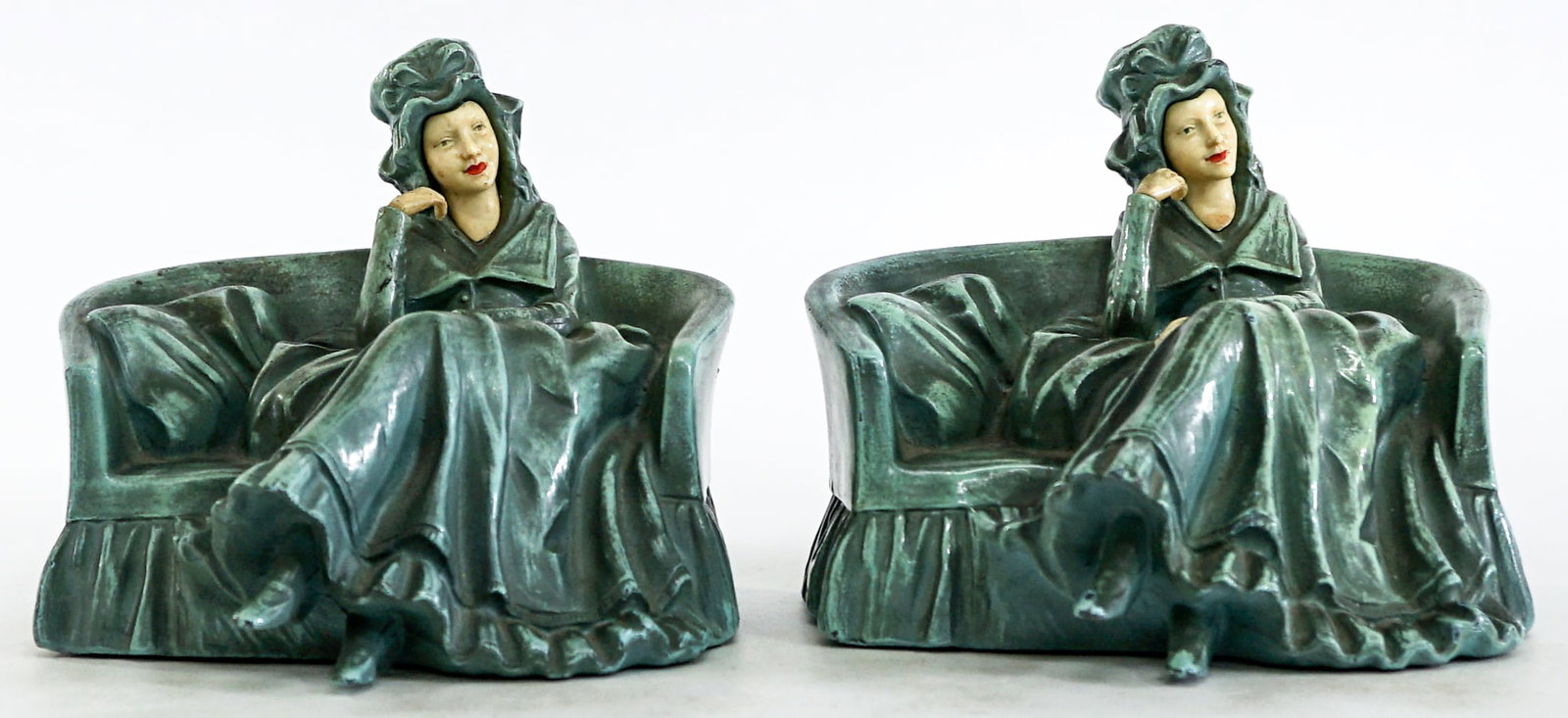 JB Hirsch Art Deco (Pair) Bookends [Lady Seated] (1 of 5)