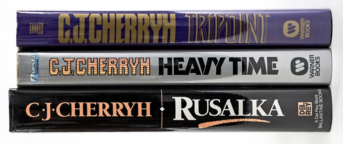 C.J. Cherryh SIGNED FIRST EDITIONS (3): All are signed (none are inscribed or personalized). Most are in EX+/Near Mint condition. From a smoke-free home, no odors whatsoever. For shipping purposes the lot measures 11 x 10 x 8 inches. Signed