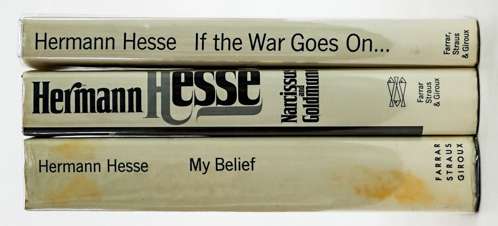 Hermann Hesse (3) Books: 1) Narcissus and Goldmund. Farrar, Straus and Giroux 1968 1st 1st with unclipped dust jacket. Brown cloth covers. 2) If the War Goes On...Farrar, Straus and Giroux 1971 first edition with unclipped