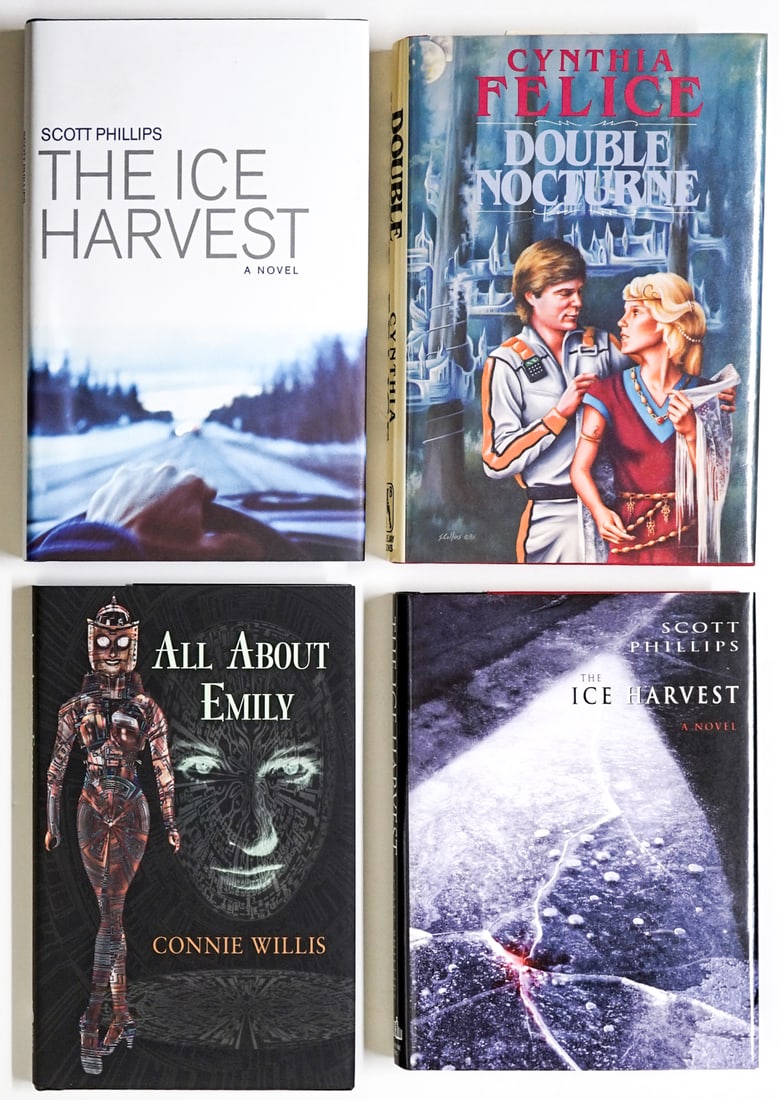 Author SIGNED (4) Books: 1) All About Emily by Connie Willis SIGNED AND NUMBERED 240 OF 400 COPIES. Subterranean Press 2011 1st with unclipped dust jacket. 2) The Ice Harvest by Scott Phillips signed on title page. Picador 20