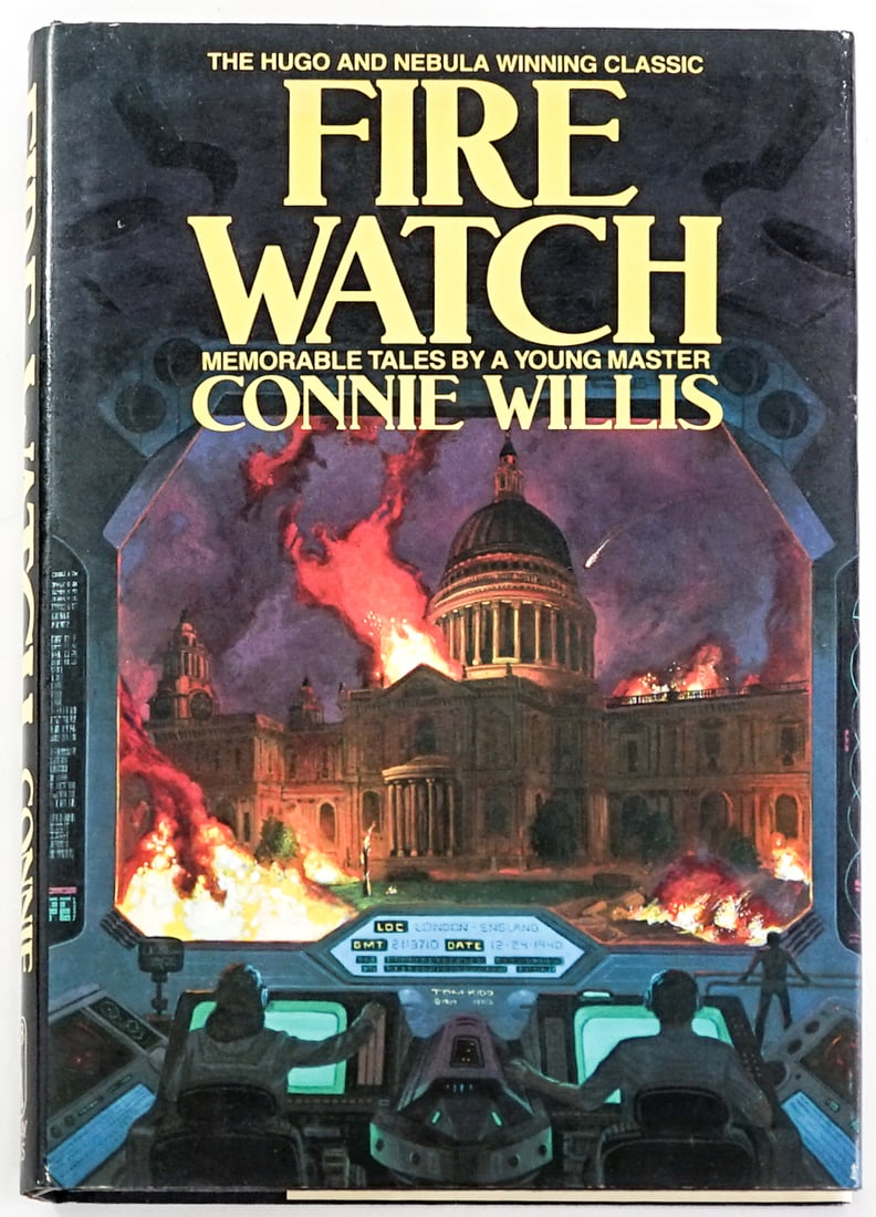 Connie Willis - Fire Watch SIGNED 1st [Ed Bryant]: Fire Watch by Connie Willis signed on title page. Dedicated to Ed Bryant who also signed. Bluejay International 1985 1st 1st printing with unclipped dust jacket. Black Covers. Book lot measures 8.5 in