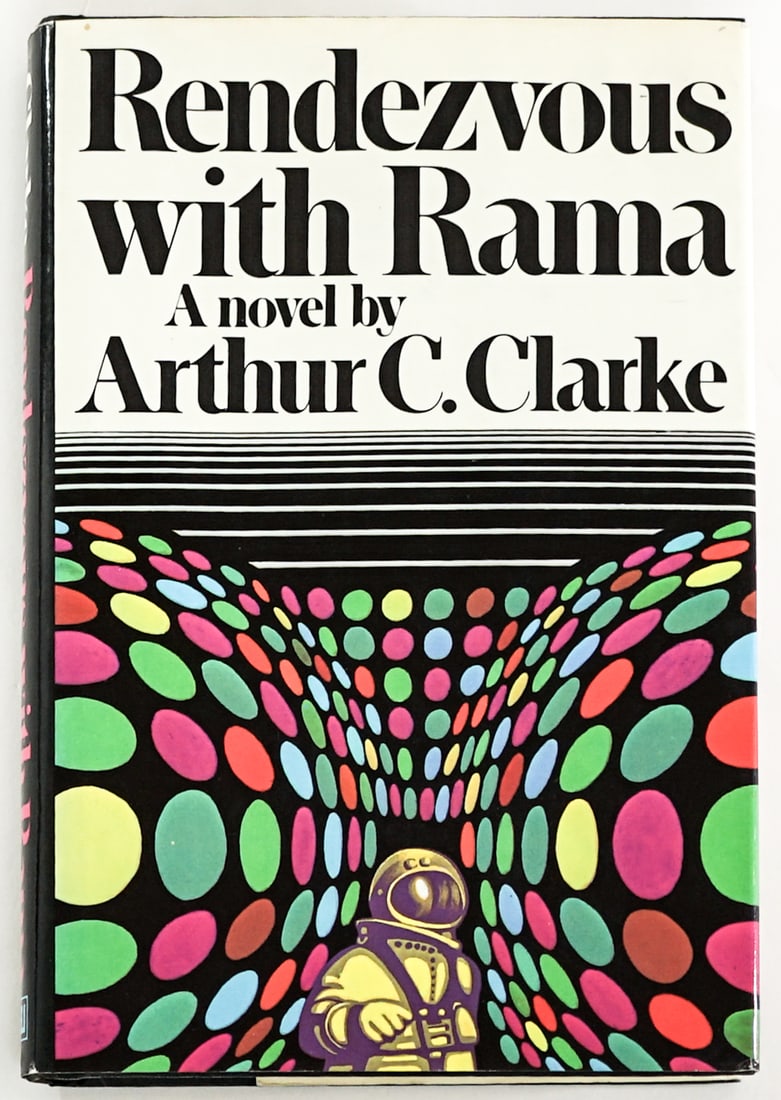 Rendezvous with Rama by Arthur C. Clarke 1973 1st: NEBULA AWARD WINNER Rendezvous with Rama by Arthur C. Clarke. Harcourt Brace Jovanovich1973 1st edition with unclipped dust jacket. 303 pp. Black covers. Book lot measures 8.5 in. H x 6 in. W x 1.25 i