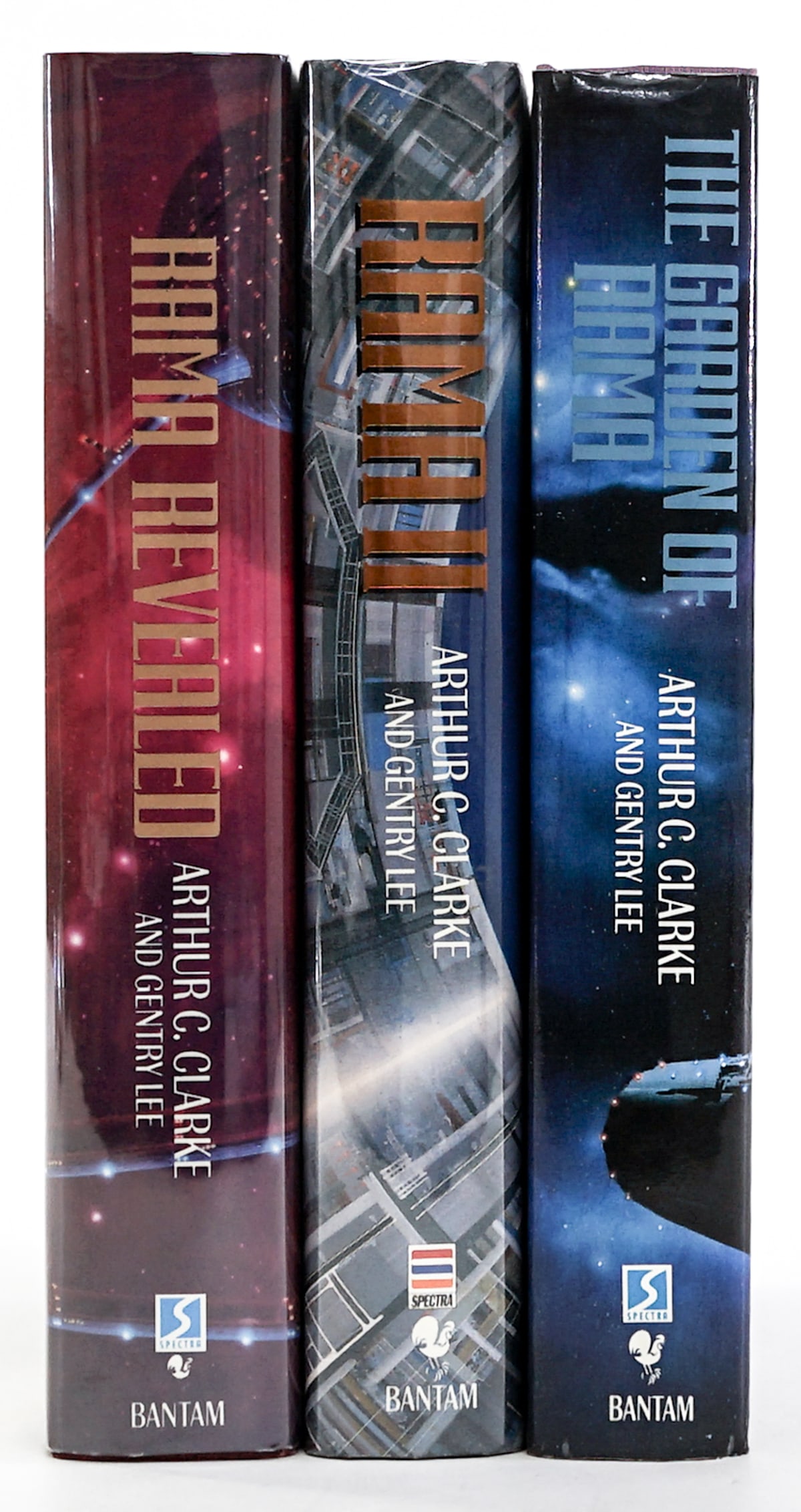 Arthur C. Clarke (3) Rama 1st Editions [Sci-Fi]: Arthur C. Clarke and Gentry Lee. Bantam Books with unclipped dust jackets. 1) Rama II - December 1989. 2) Garden of Rama - September 1991. 3) Rama Revealed - March 1994. Book lot measures 9.25 in. H x