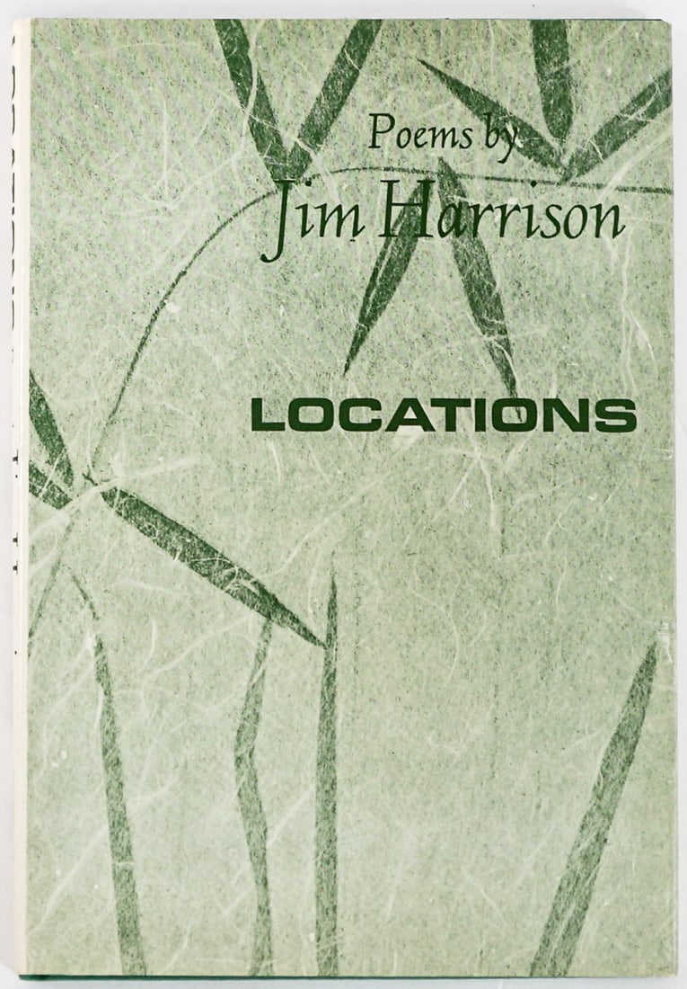 Locations by Jim Harrison SIGNED 1st 1968: Locations, Poems by Jim Harrison signed on title page. W. W. Norton 1968 1st edition with unclipped dust jacket. 62 pp. Green covers. Book lot measures 8.5 in. H x 5.75 in. W x .5 in. D for shipping p
