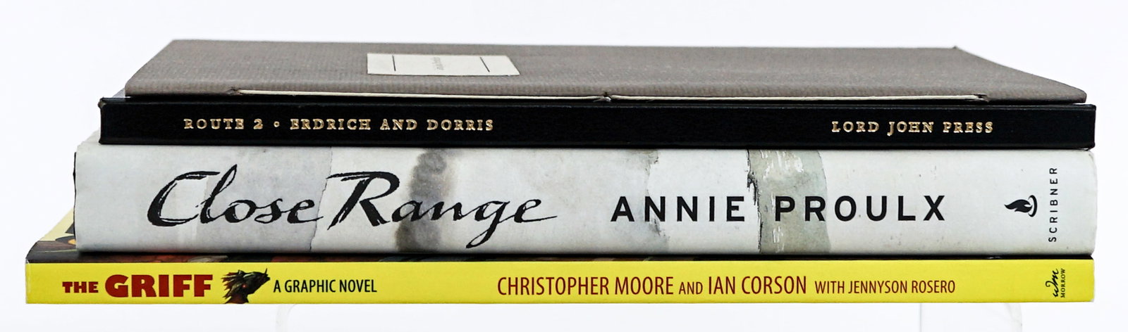 Author / Illustrator SIGNED (4) Books: 1) SOFTCOVER Lethe, Cupid , Time and Love by John Dufresne 1994 signed and numbered 7 of 200 copies. 2) SOFTCOVER The Griff by Christopher Moore signed on title page. 3) Route 2 by Louise Erdrich and