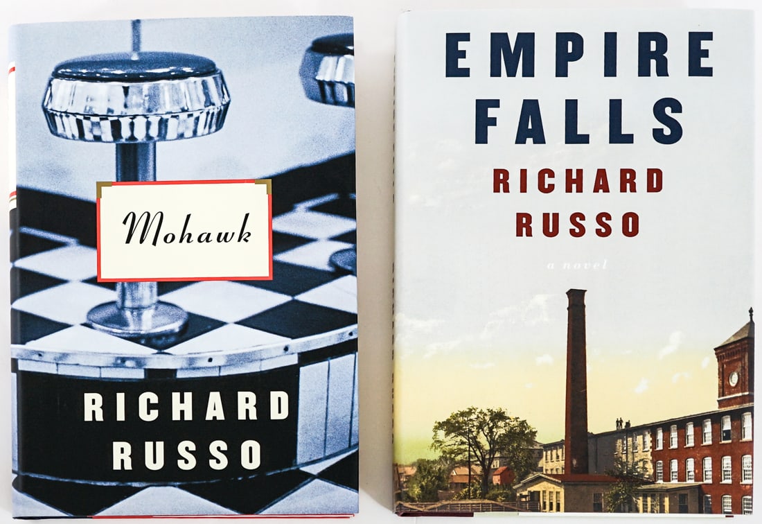 Richard Russo (2) SIGNED 1st: Two (2) Richard Russo signed first editions with unclipped dust jackets. Alfred A. Knopf publisher. Include: Empire Falls 2001 and Mohawk 2001. Book lot measures 9.5 in. H x 6.5 in. W x 3 in. D for sh