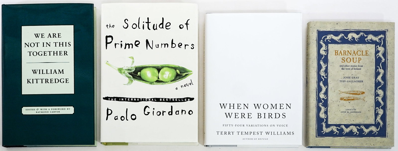 Author SIGNED (4) Books: 1) Barnacle Soup by Josie Gray and Tess Gallagher. Signed by Gallagher on title page. Eastern Washington University Press 2007 with unclipped dust jacket. 2) The Solitude of Prime Numbers by Paolo Gio