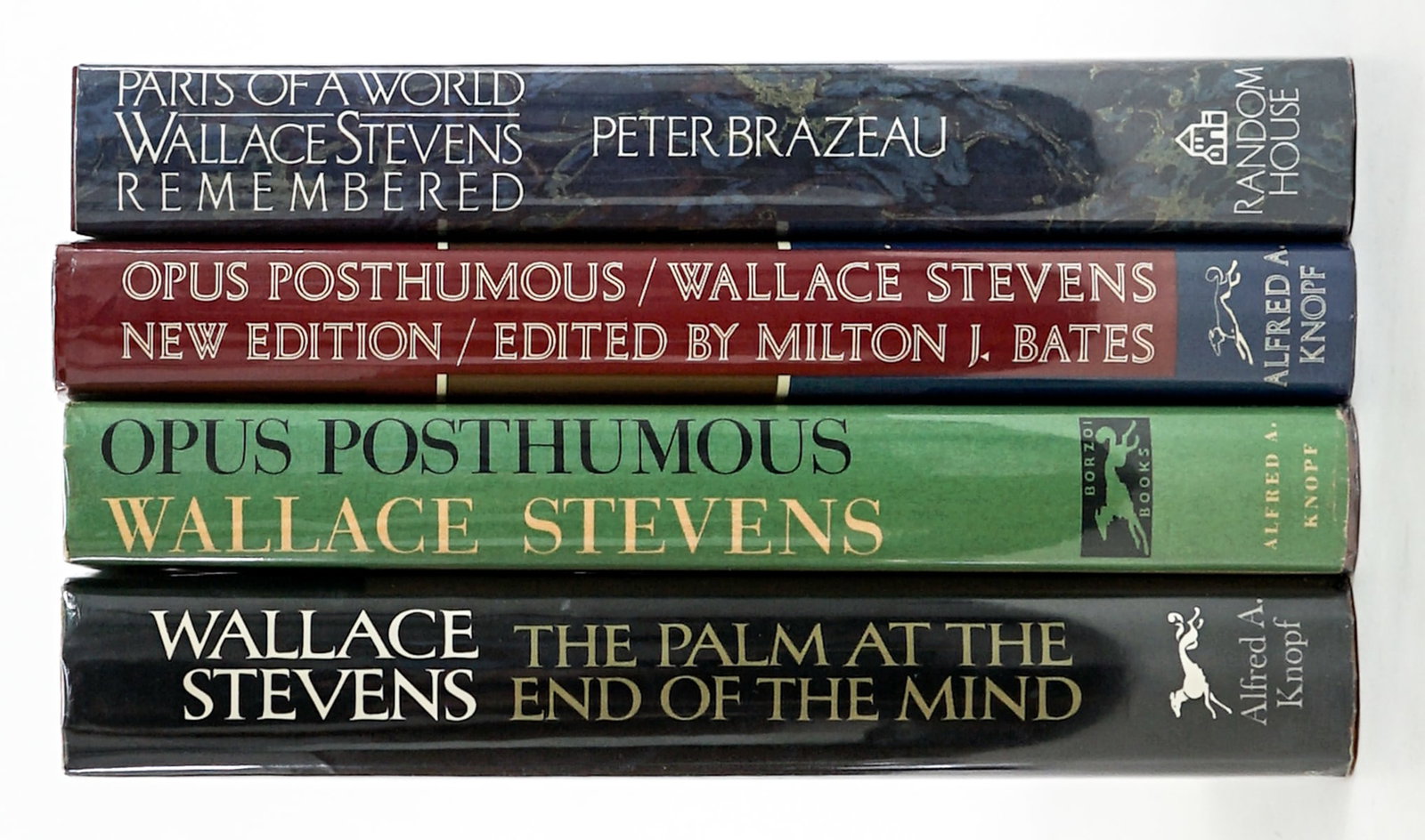 Wallace Stevens (4) Poetry, Plays, Prose: 1) Opus Posthumous 1957 and revised 1989 both with unclipped dust jackets. 2) The Palm at the End of the Mind 1971 with unclipped dust jacket. 3) Parts of a World Remembered 1983 with unclipped dust j