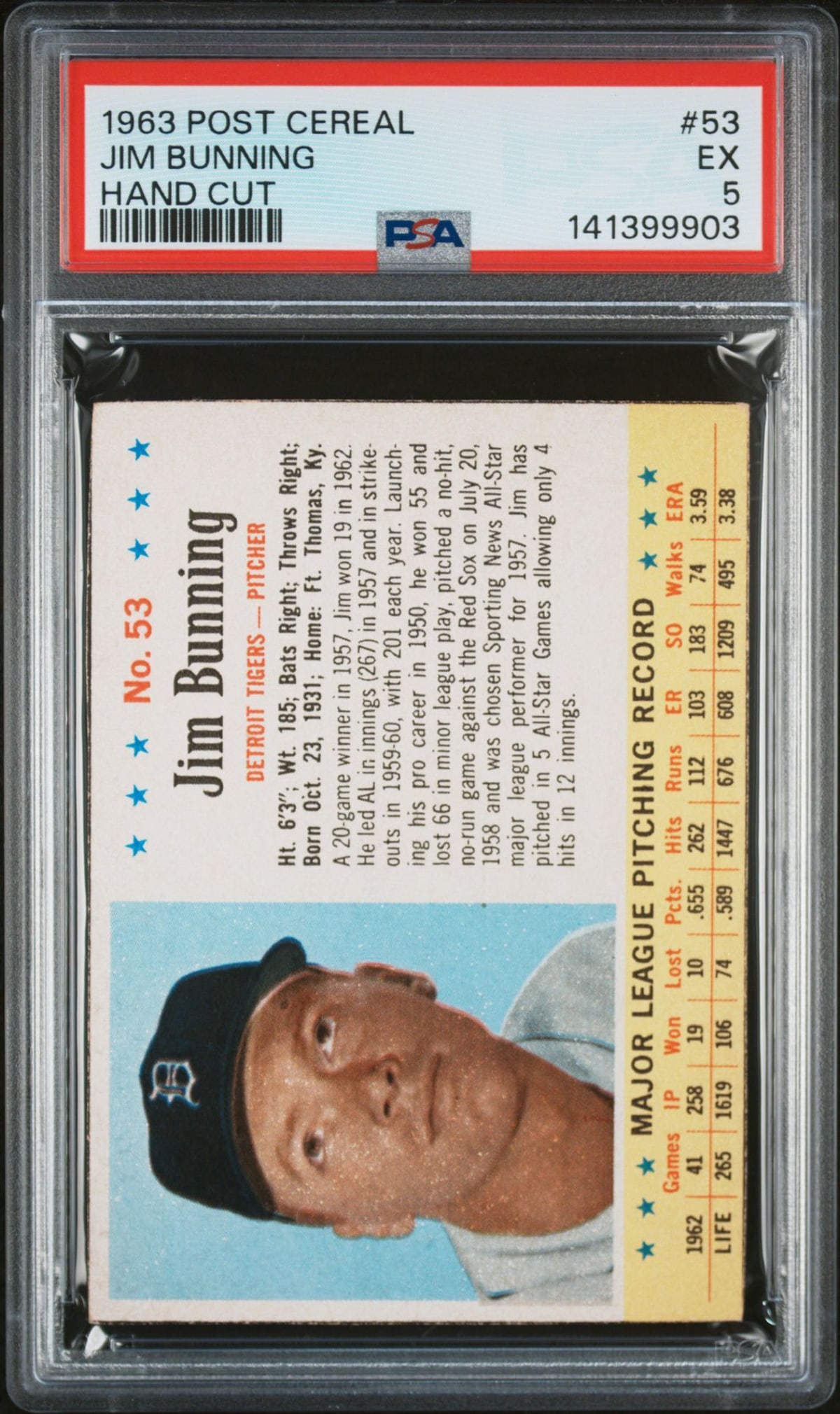 Jim Bunning 1963 Post Cereal 53 PSA EX 5 (1 of 2)