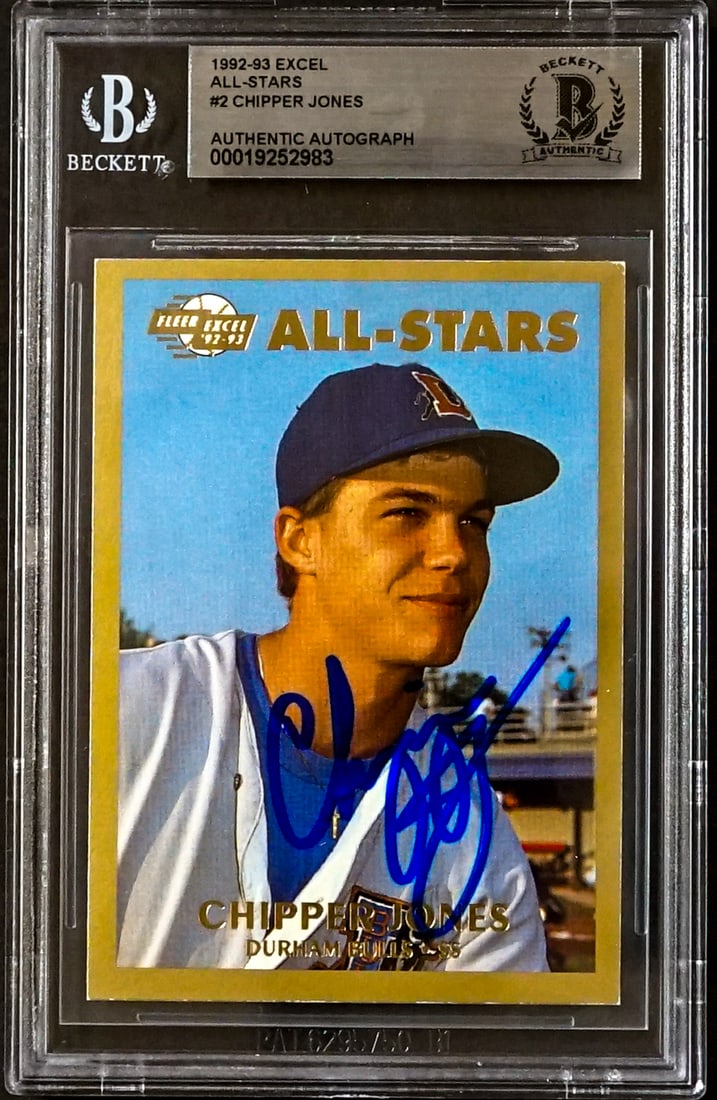 Chipper Jones On Card SIGNED 1992-93 Excel: Lot measures 5.5 x 3.5 x .25 inches for shipping purposes. The absence of a condition report does not imply that the lot is in perfect condition or completely free from wear and tear, imperfections, o