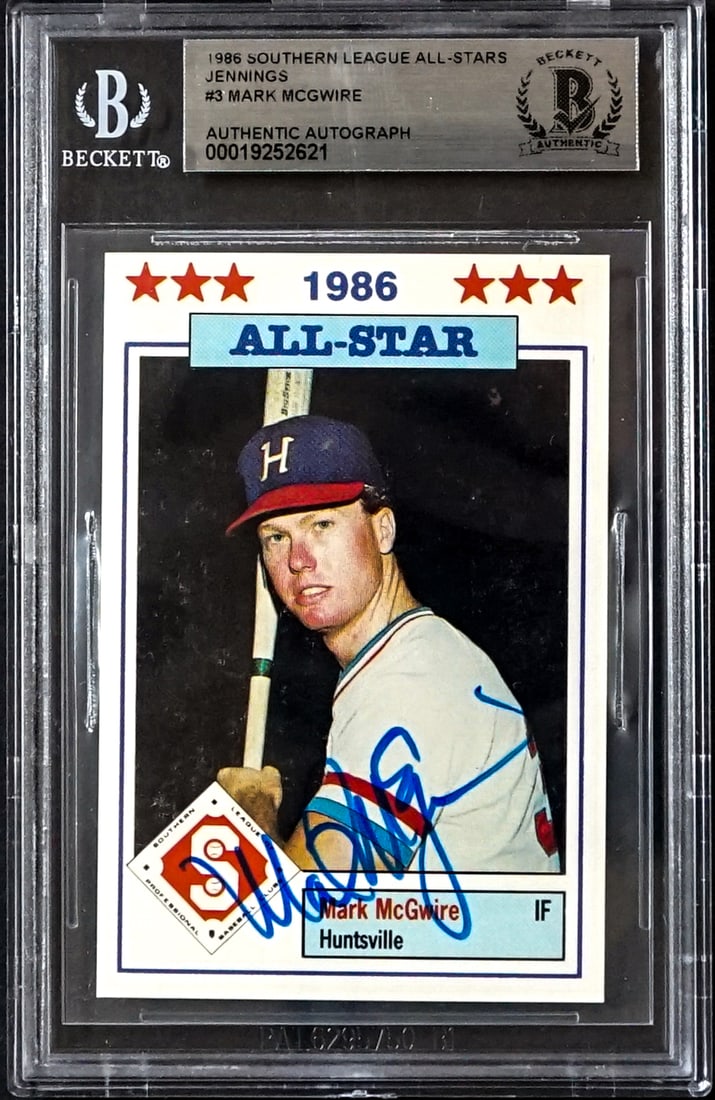 Mark McGwire On Card SIGNED 1986 Southern League: Lot measures 5.5 x 3.5 x .25 inches for shipping purposes. The absence of a condition report does not imply that the lot is in perfect condition or completely free from wear and tear, imperfections, o