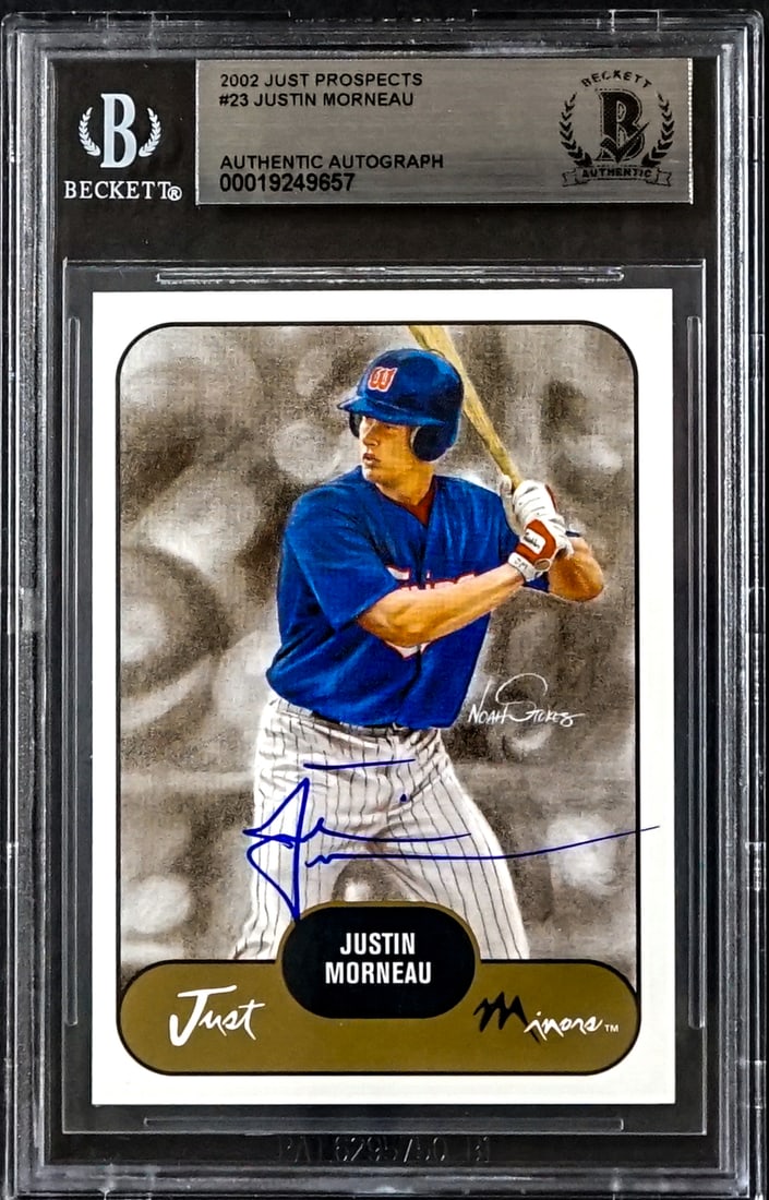 Justin Morneau On Card SIGNED 2002 Just Prospects: Lot measures 5.5 x 3.5 x .25 inches for shipping purposes. The absence of a condition report does not imply that the lot is in perfect condition or completely free from wear and tear, imperfections, o