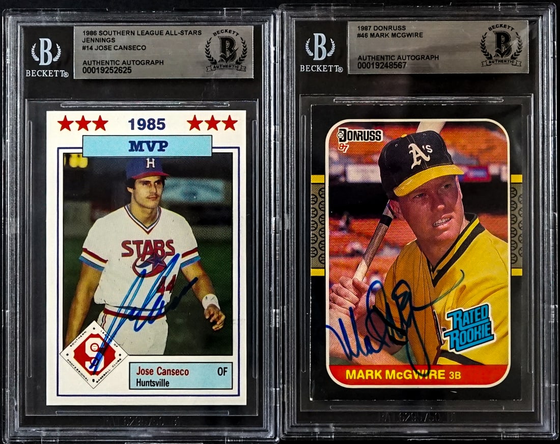 Mark McGwire & Jose Canseco On Card SIGNED: Lot measures 5.5 x 3.5 x .5 inches for shipping purposes. The absence of a condition report does not imply that the lot is in perfect condition or completely free from wear and tear, imperfections, or