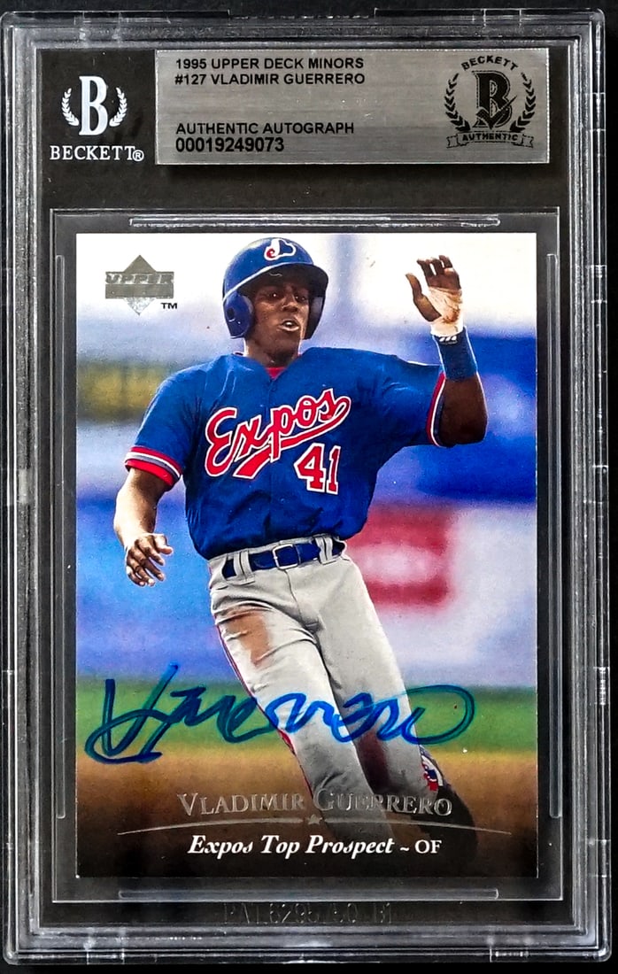 Vladimir Guerrero On Card SIGNED 1995 UD Minors: Lot measures 5.5 x 3.5 x .25 inches for shipping purposes. The absence of a condition report does not imply that the lot is in perfect condition or completely free from wear and tear, imperfections, o