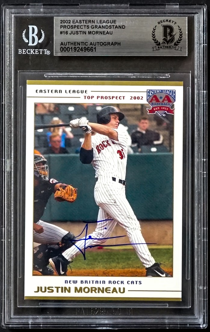 Justin Morneau On Card SIGNED 2002 Minors: Lot measures 5.5 x 3.5 x .25 inches for shipping purposes. The absence of a condition report does not imply that the lot is in perfect condition or completely free from wear and tear, imperfections, o
