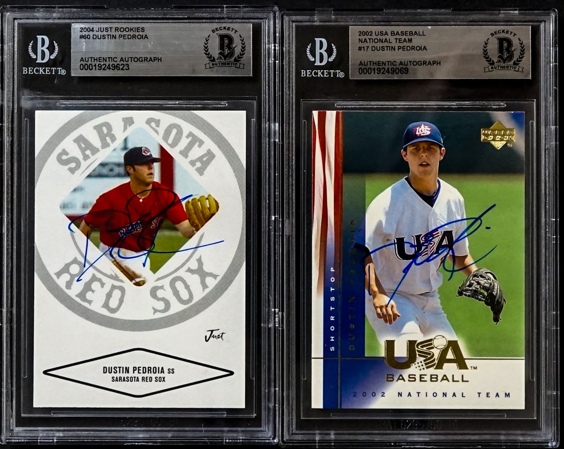 (2) Dustin Pedroia On Card SIGNED Baseball Cards (1 of 5)