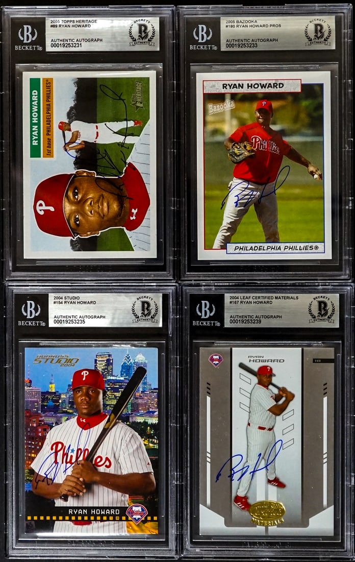 Ryan Howard On Card SIGNED 2004-2005 Cards (4): Lot measures 5.5 x 3.5 x 2 inches for shipping purposes. The absence of a condition report does not imply that the lot is in perfect condition or completely free from wear and tear, imperfections, or 