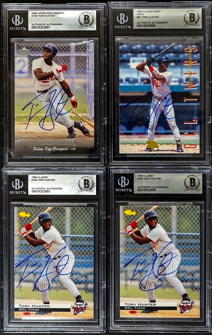 Torii Hunter On Card SIGNED Cards 1994-95 (4): Lot measures 5.5 x 3.5 x 2 inches for shipping purposes. The absence of a condition report does not imply that the lot is in perfect condition or completely free from wear and tear, imperfections, or 