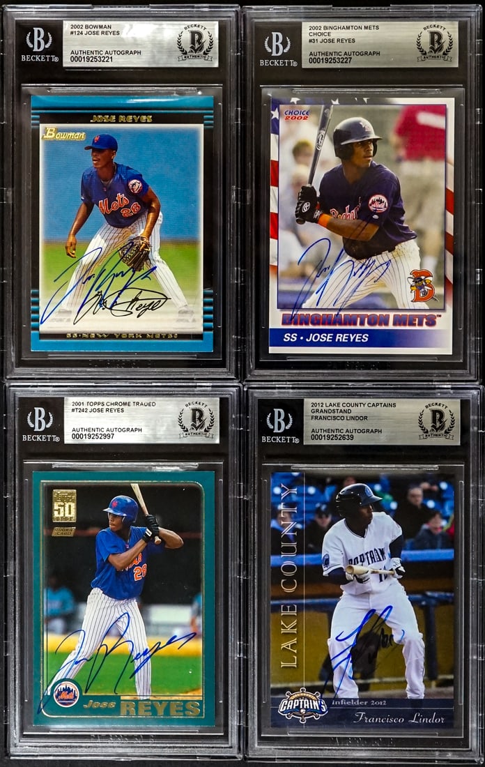Jose Reyes (3) Francisco Lindor (1) On Card SIGNED: Lot measures 5.5 x 3.5 x 2 inches for shipping purposes. The absence of a condition report does not imply that the lot is in perfect condition or completely free from wear and tear, imperfections, or 