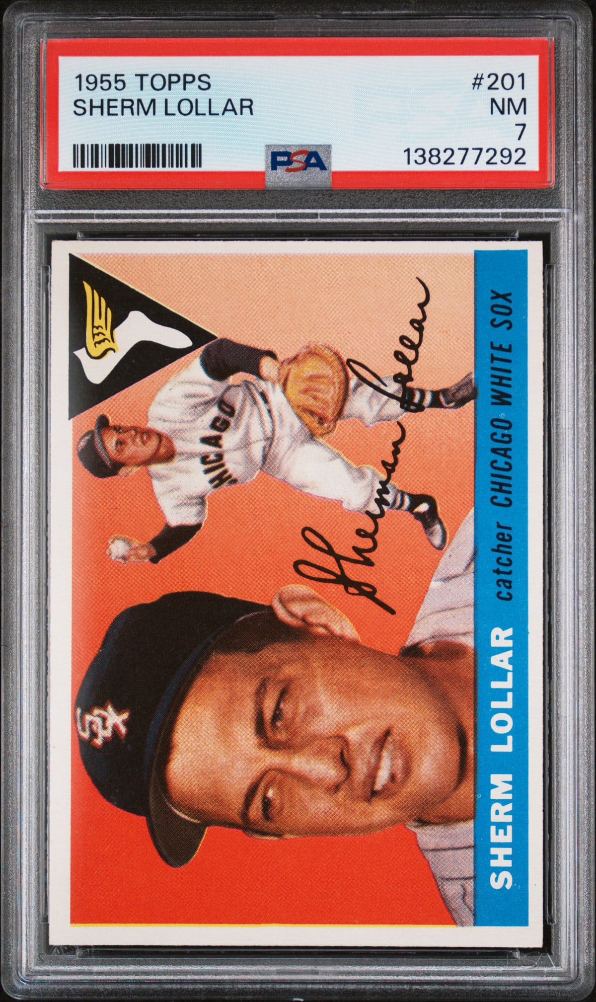 1955 Topps Set Break Sherm Lollar #210 PSA 7: Lot measures 5.5 x 3.5 x .25 inches for shipping purposes. The absence of a condition report does not imply that the lot is in perfect condition or completely free from wear and tear, imperfections, o