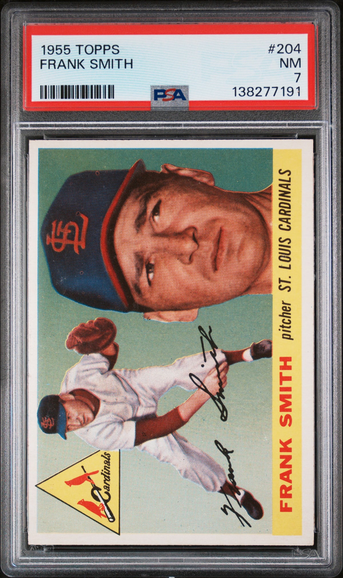1955 Topps Set Break Frank Smith PSA 7: Lot measures 5.5 x 3.5 x .25 inches for shipping purposes. The absence of a condition report does not imply that the lot is in perfect condition or completely free from wear and tear, imperfections, o