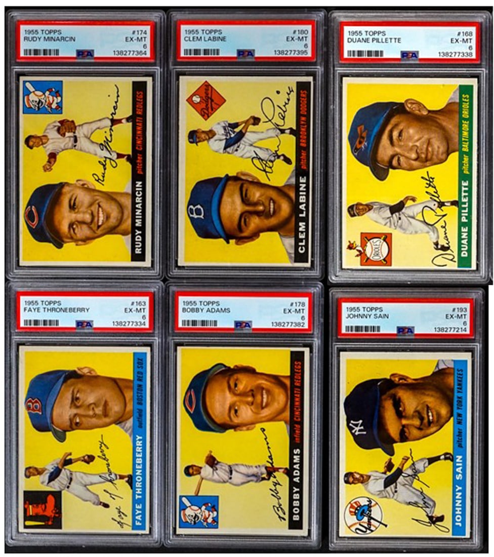 1955 Topps Set Break PSA 6 Baseball Cards (6): 1955 Topps Set Break PSA 6 Baseball Cards (6). Just graded. A nice lot from a lifelong collection. Measures 5 x 4 x 2 inches for shipping purposes. However, the condition report is provided as an opin