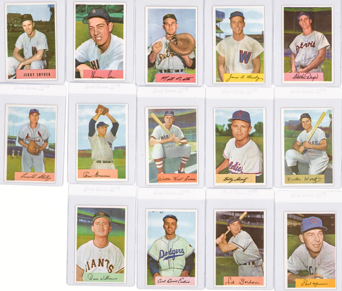 1954 Bowman Set Break NICE GROUP (14).: 1954 Bowman Set Break NICE GROUP (14). Most appear to be in VG-EX/EX or better. However, the condition report is provided as an opinion only and in no way is a guarantee nor warranty if card or cards 