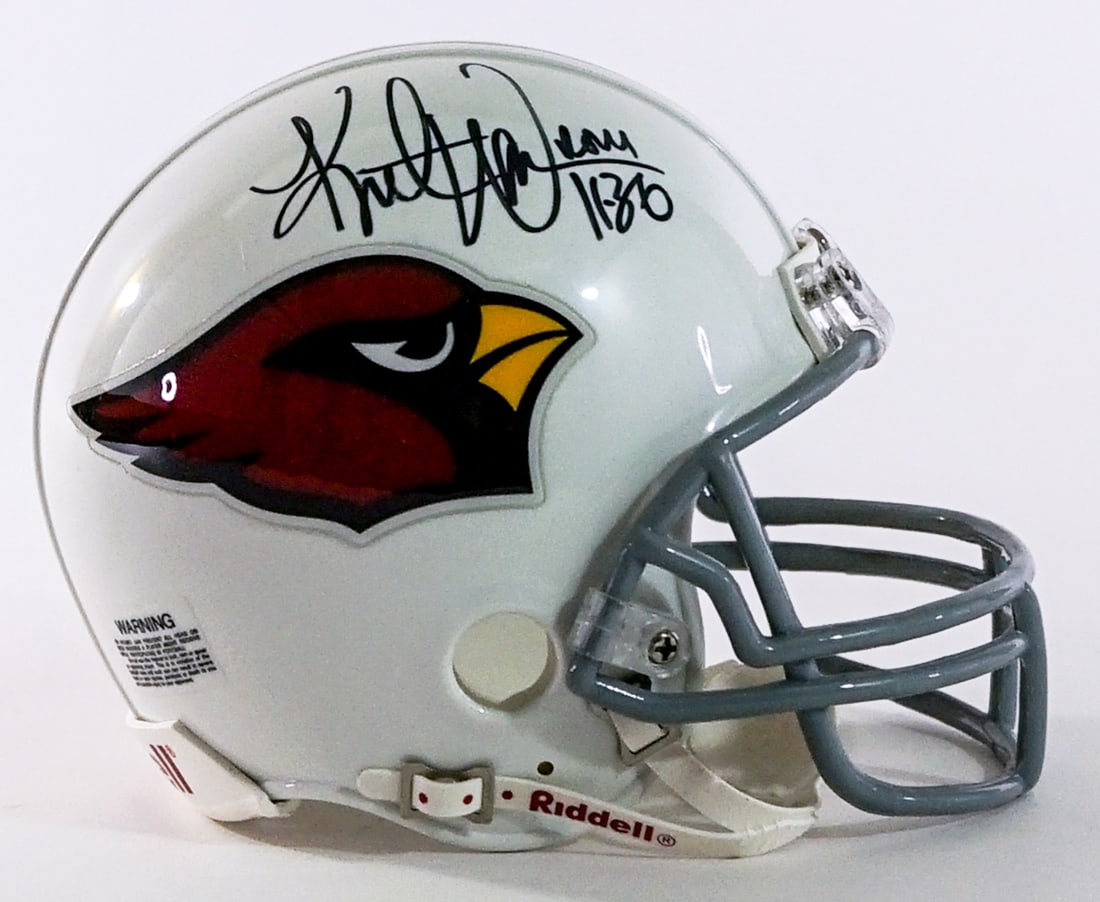 Kurt Warner (HOF 2017) SIGNED Mini Helmet: This autograph is Steve Grad Approved. Grant Zahajko Auctions, LLC guarantees this item to pass Third Party Authentication. However, any returns must be submitted within 21 days of the auction.?NM-MT 