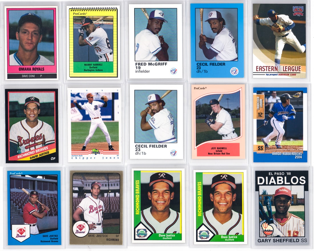 Minor League & Pre-Rookie Baseball Cards (15): Lot measures 5 x 3 x 1 inches for shipping purposes. The absence of a condition report does not imply that the lot is in perfect condition or completely free from wear and tear, imperfections, or the 