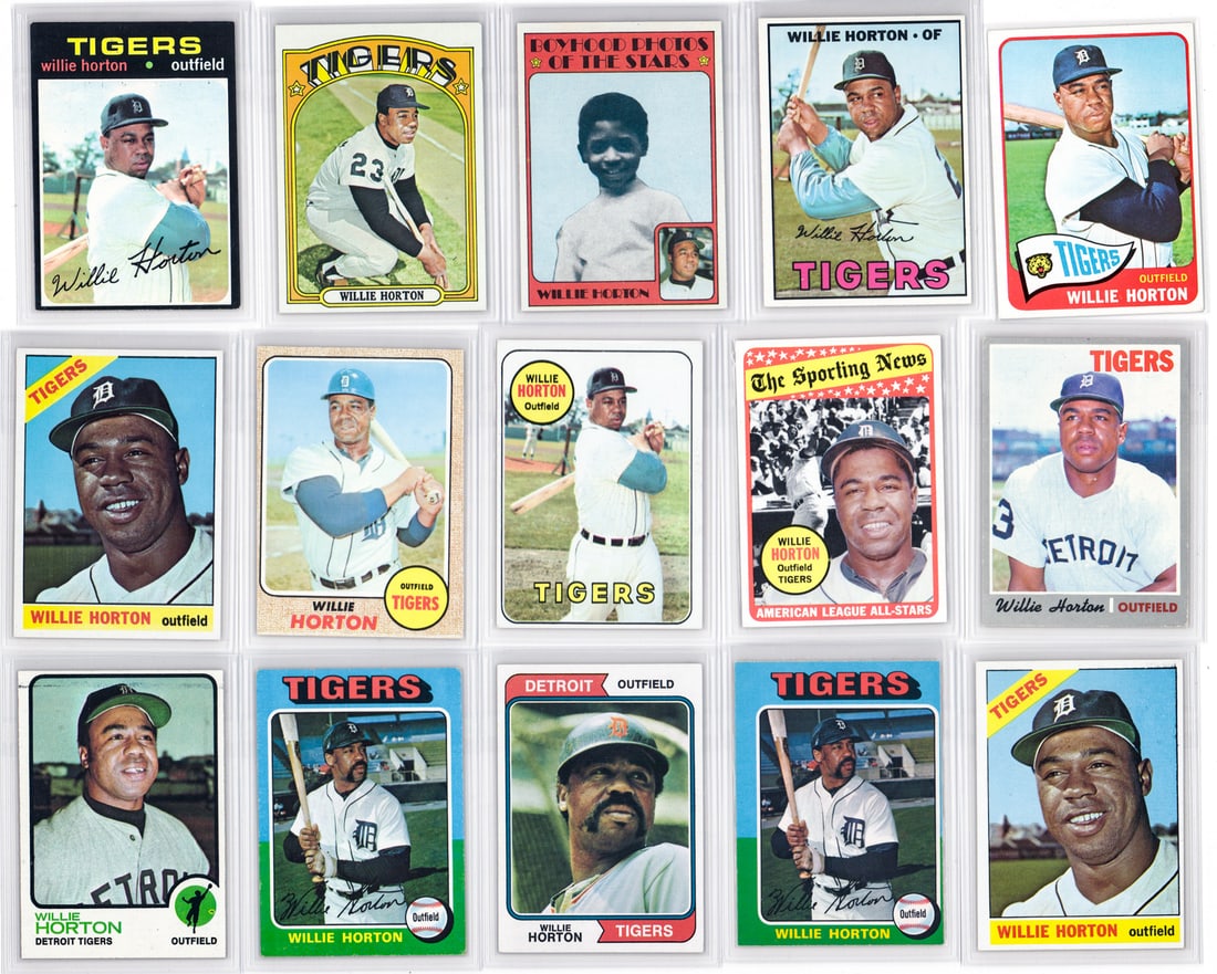 Willie Horton Baseball Cards (15): Mixed condition, most EX/EX-MT or better. A nice lot from an advanced collector. However, the condition report is provided as an opinion only and in no way is a guarantee nor warranty if card or cards