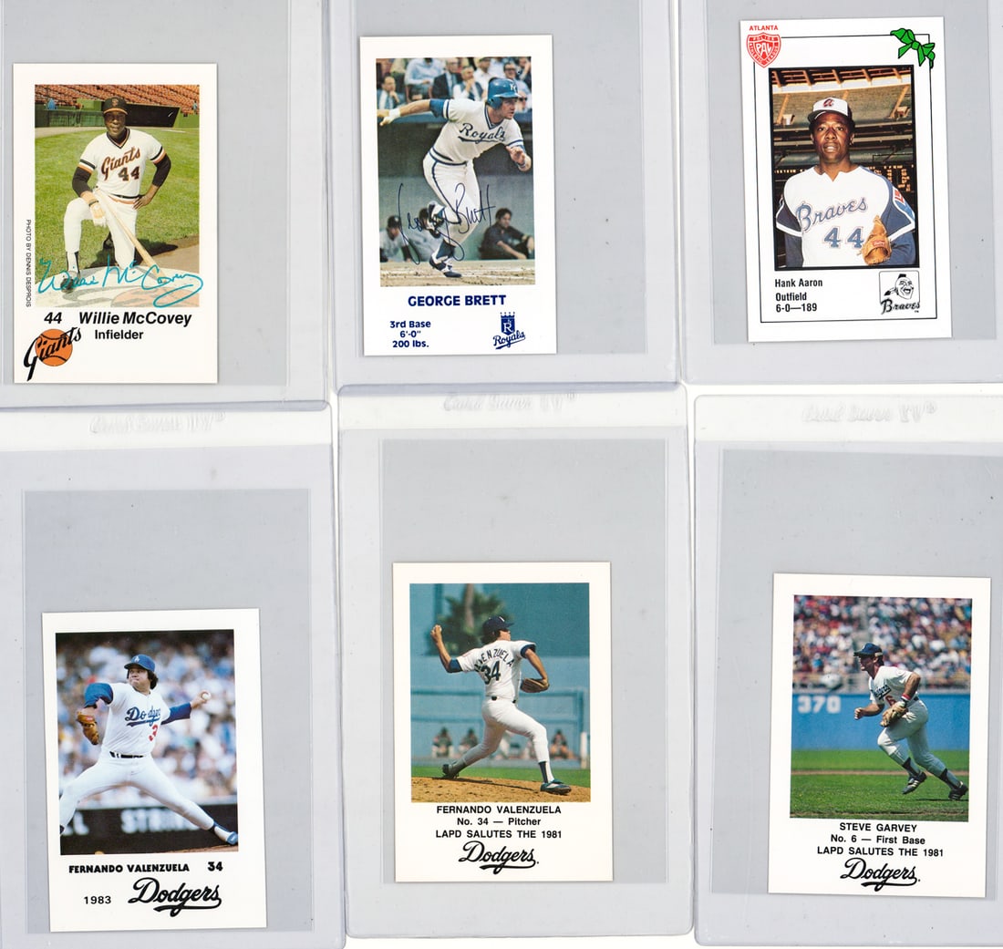 Six Tallboy Police Issues (Aaron, Brett, etc.): Mixed condition, most NM-MT. A nice lot from an advanced collector. Measures 4 x 3 x 1 inches for shipping purposes. However, the condition report is provided as an opinion only and in no way is a gua