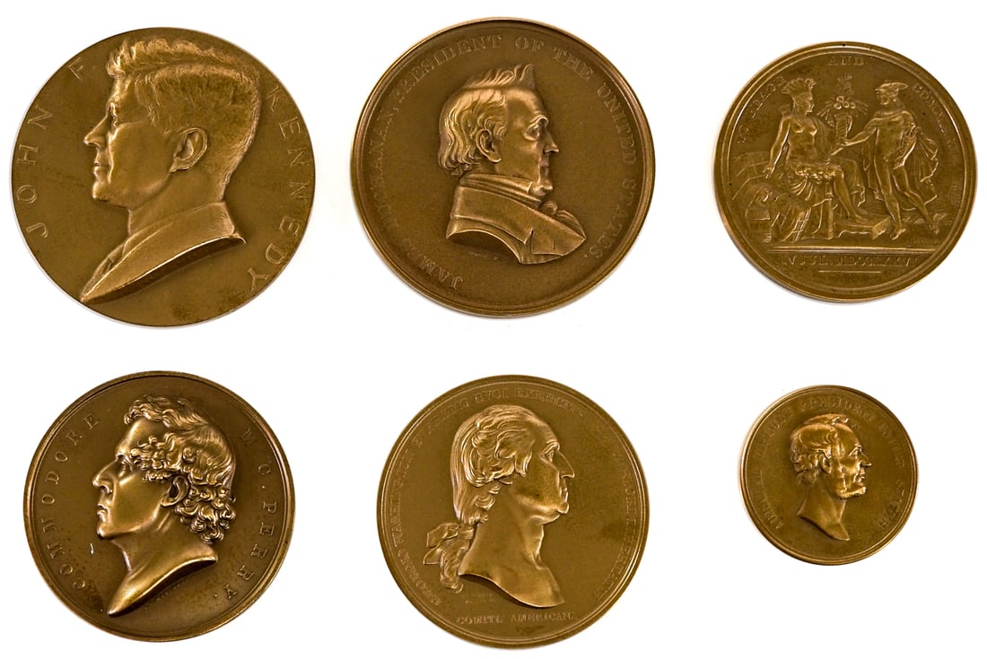 A Group of U.S. Peace Dollars (6): Mint in Boxes, they measure 46mm to 78mm diameter. Lot measures 5 x 6 x 4 inches for shipping purposes. The absence of a condition report does not imply that the lot is in perfect condition or complet