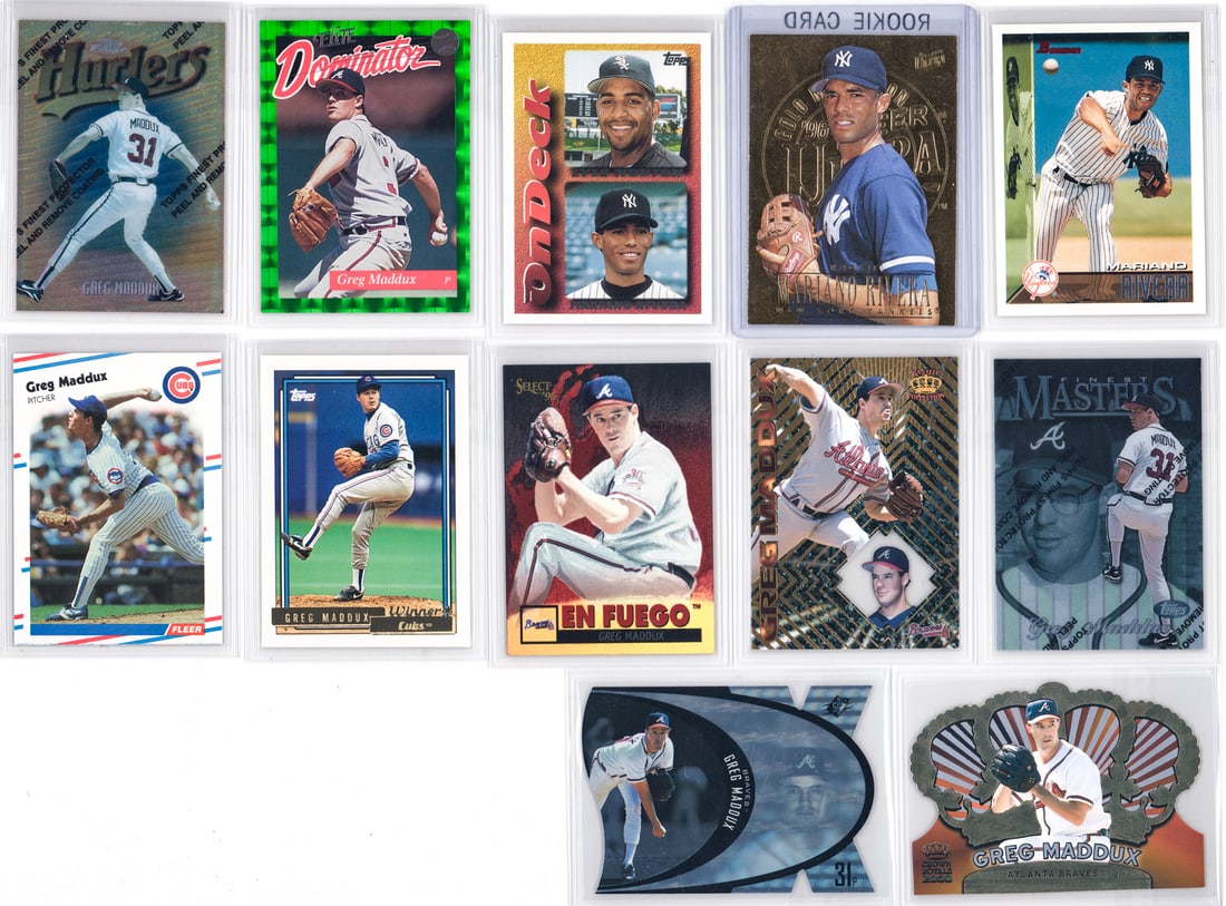 Greg Maddux (9) Mariano Rivera (3): Mixed condition, most NM-MT/MT, many pack fresh. A nice lot from an advanced collector. Measures 4 x 3 x 1 inches for shipping purposes. However, the condition report is provided as an opinion only an