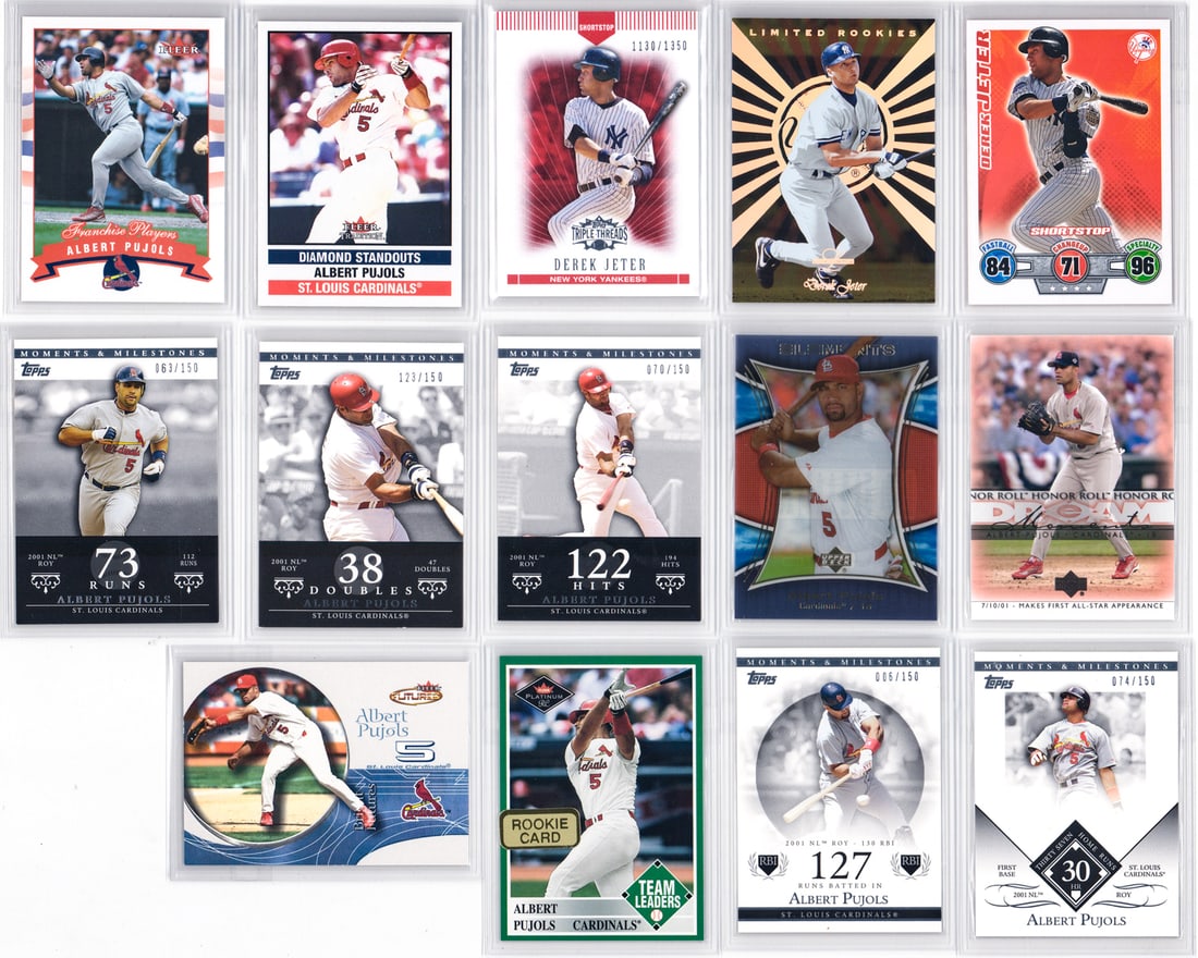 Albert Pujols & Derek Jeter Baseball Cards 14: Mixed condition, most NM-MT/MT, many pack fresh. A nice lot from an advanced collector. Measures 4 x 3 x 1 inches for shipping purposes. However, the condition report is provided as an opinion only an