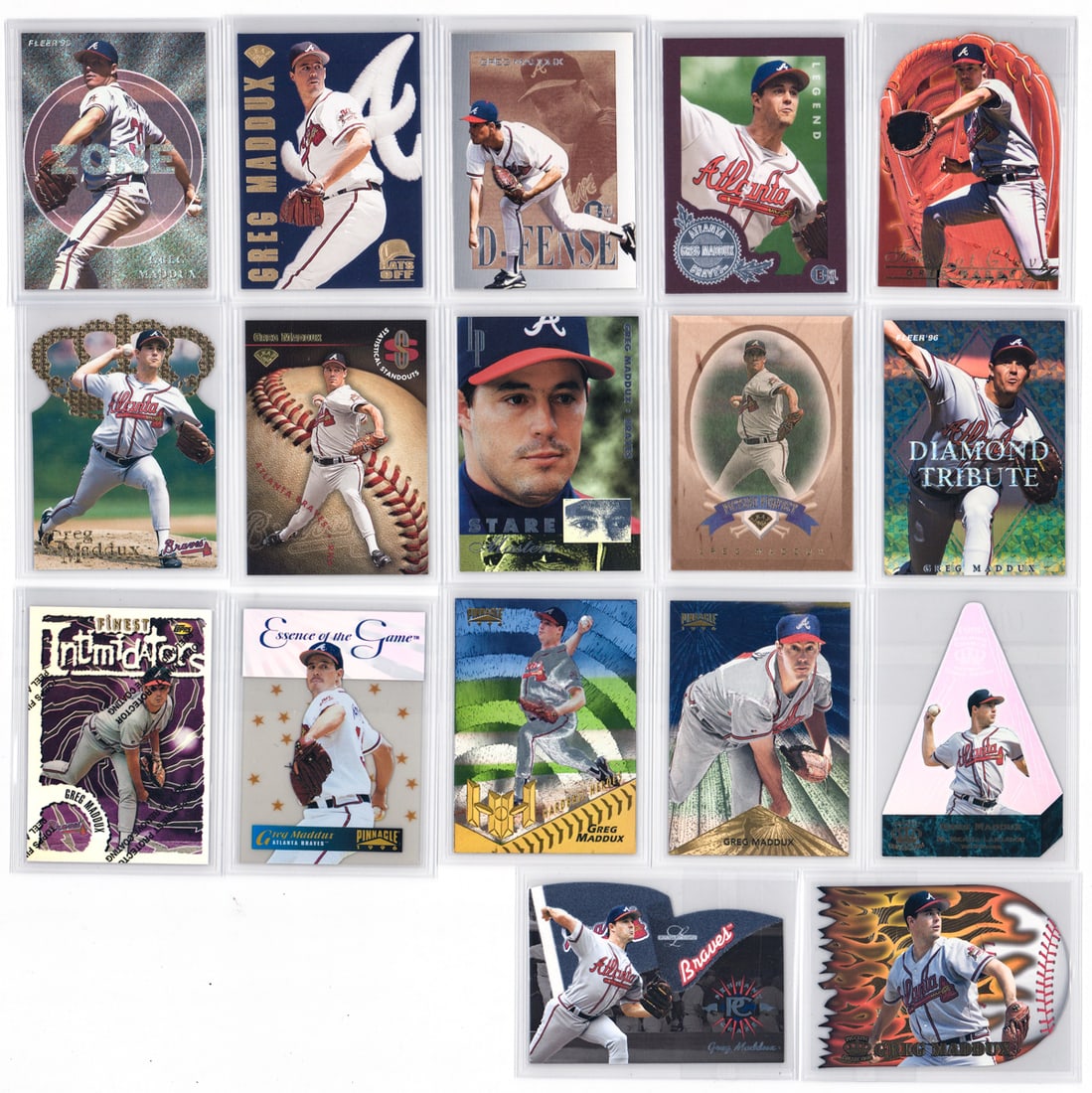 Greg Maddux Baseball Cards (17): Mixed condition, most NM-MT/MT, many pack fresh. A nice lot from an advanced collector. However, the condition report is provided as an opinion only and in no way is a guarantee nor warranty if card o