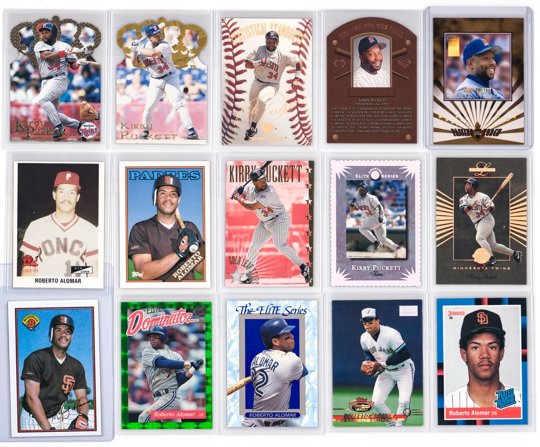 Kirby Puckett (8), Roberto Alomar (7): Mixed condition, most NM-MT/MT, many pack fresh. A nice lot from an advanced collector. However, the condition report is provided as an opinion only and in no way is a guarantee nor warranty if card o