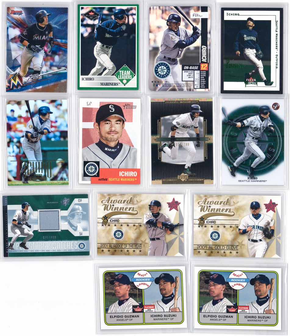 Ichiro Suzuki Baseball Cards (13): Mixed condition, most NM-MT/MT, many pack fresh. A nice lot from an advanced collector. However, the condition report is provided as an opinion only and in no way is a guarantee nor warranty if card o